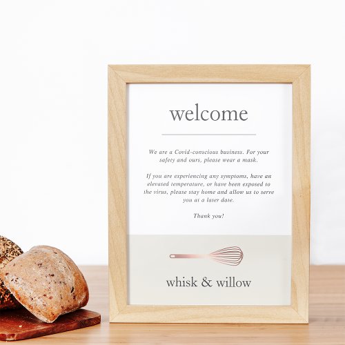 Rose Gold Whisk  Bakery Covid Safety Welcome Poster