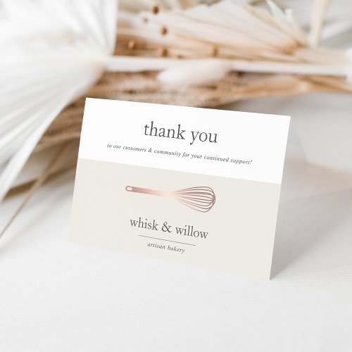 Rose Gold Whisk  Bakery or Caterer Business Thank You Card