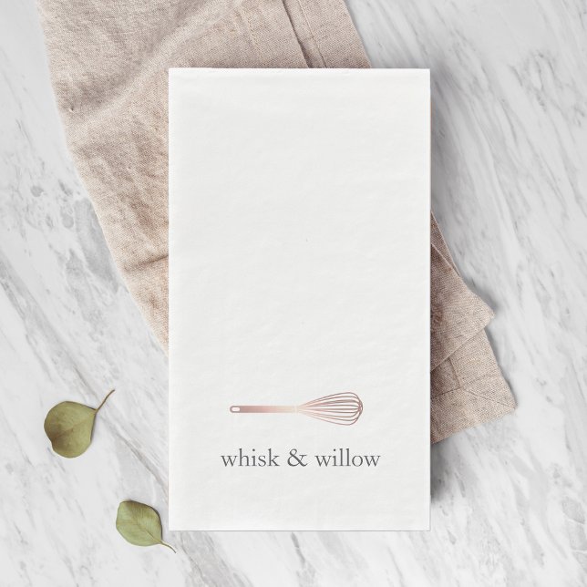 Rose Gold Whisk | Bakery or Catering Company Name Paper Guest Towels (Creator Uploaded)