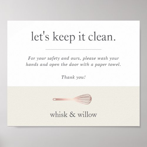 Rose Gold Whisk Bakery Retail Bathroom Handwashing Poster