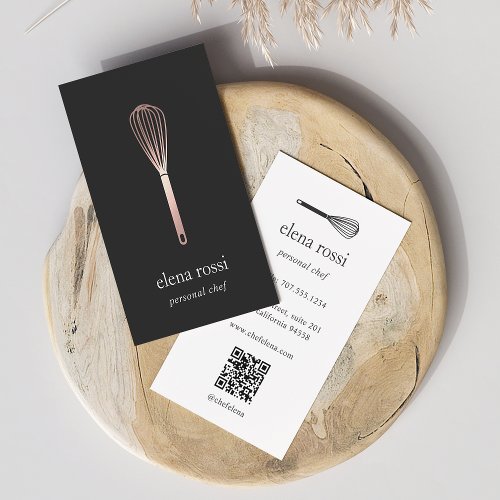 Rose Gold Whisk  Chef Catering Bakery QR Code Business Card