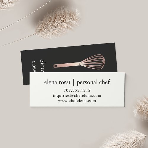 Rose Gold Whisk Logo  Chef Catering Bakery Mini Business Card