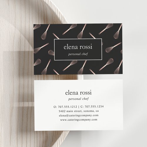 Rose Gold Whisk Pattern | Chef Catering Bakery Business Card