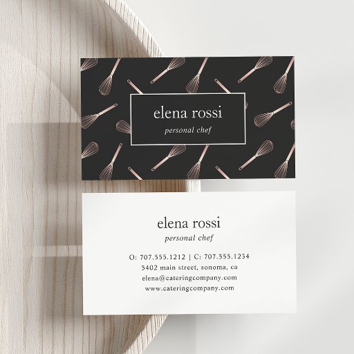 Customizable Rose Gold Whisk Pattern | Chef Catering Bakery Business Card