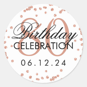 Rose Gold White 80th Birthday Glitter Confetti Classic Round Sticker