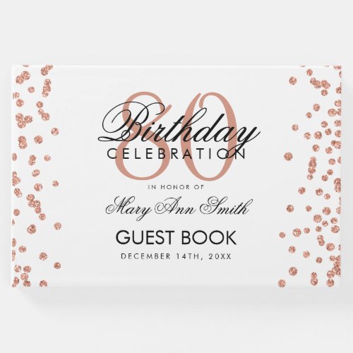 Rose Gold White 80th Birthday Glitter Confetti Guest Book