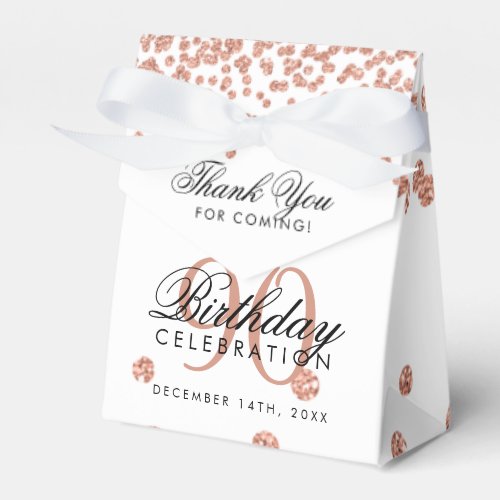 Rose Gold White 90th Birthday Thank You Confetti Favor Boxes