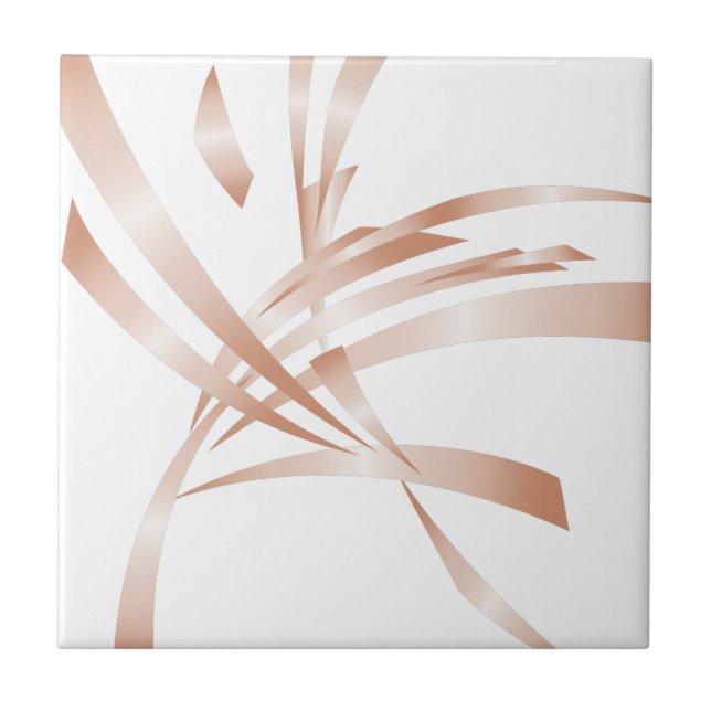 Rose Gold White Abstract Art Ceramic Tile (Front)