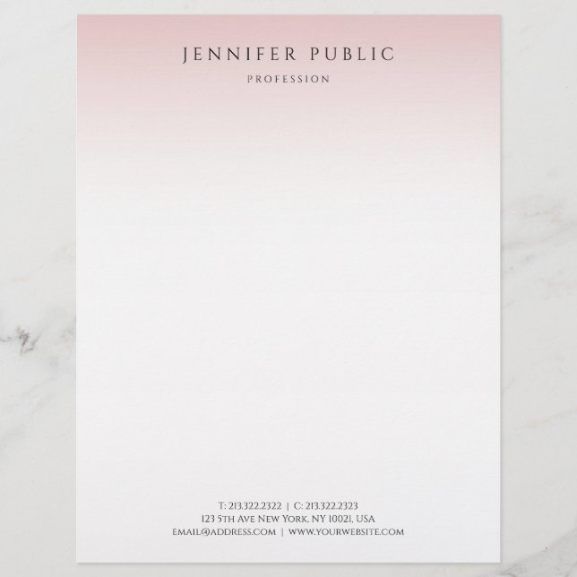 Rose Gold White Background Elegant Modern Letterhead (Front)