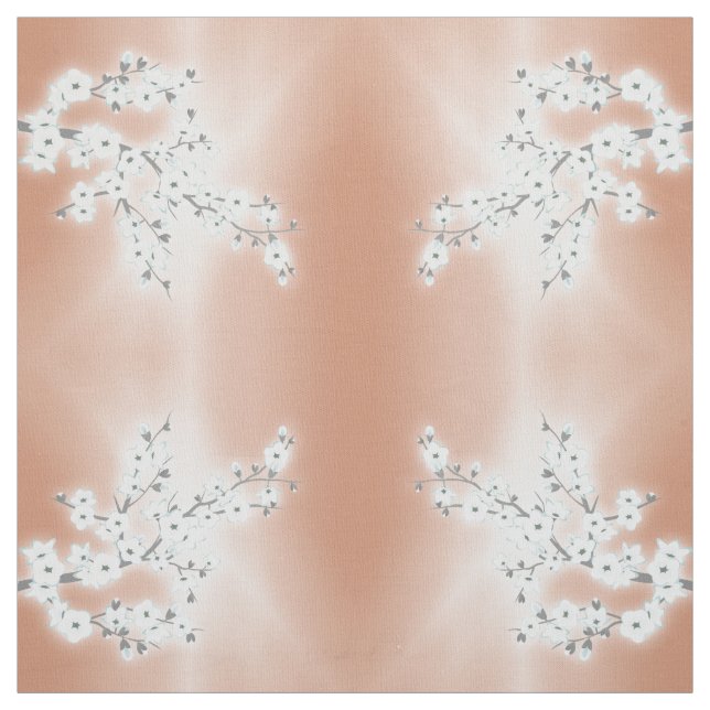 Rose Gold White Cherry Blossoms Pattern Fabric (Swatch)