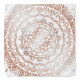 Rose Gold White Damask Mandala Bandana