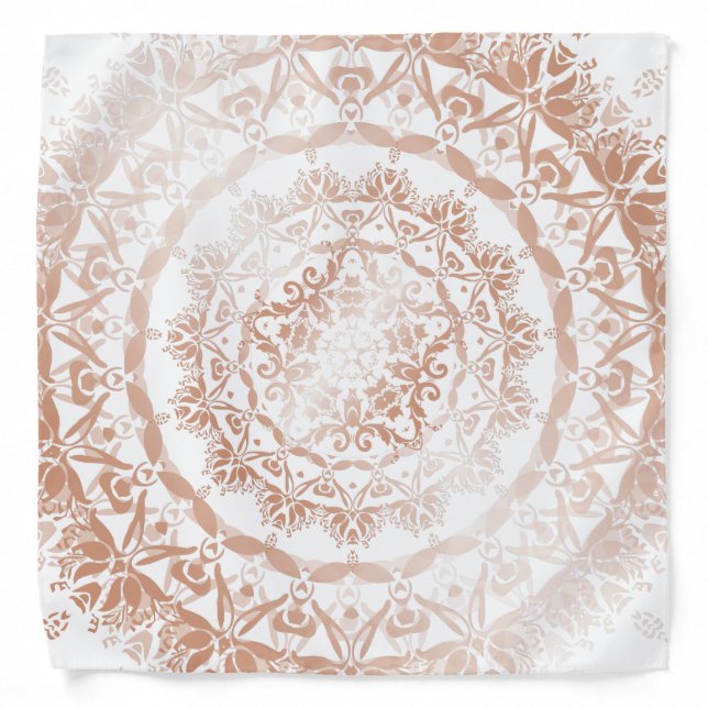 Rose Gold White Damask Mandala Bandana (Front)