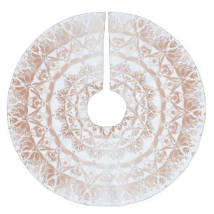Rose Gold White Damask Mandala Brushed Polyester Tree Skirt