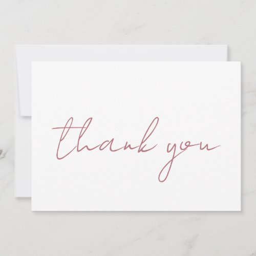 Rose Gold White Elegant Modern Plain Handwriting Thank You Card