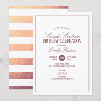 Rose Gold | White Elegant Sweet 16 Party Invitation