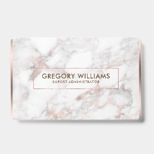 Rose-gold & White Faux Marble Border Frame Badge