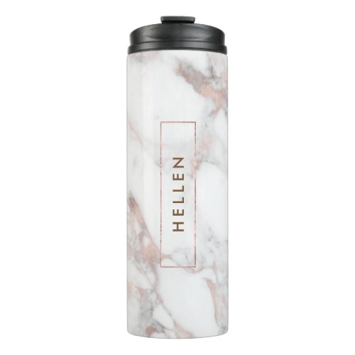 Rose_gold  White Faux Marble Stone Thermal Tumbler