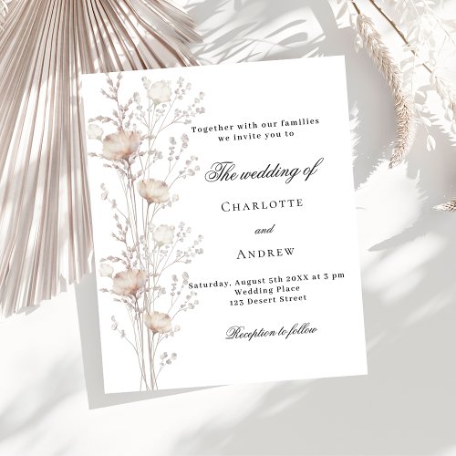 Rose gold white floral budget wedding invitation