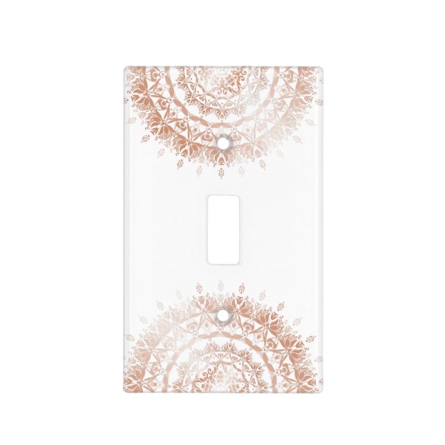 Rose Gold White Floral Mandala Light Switch Cover (Front)
