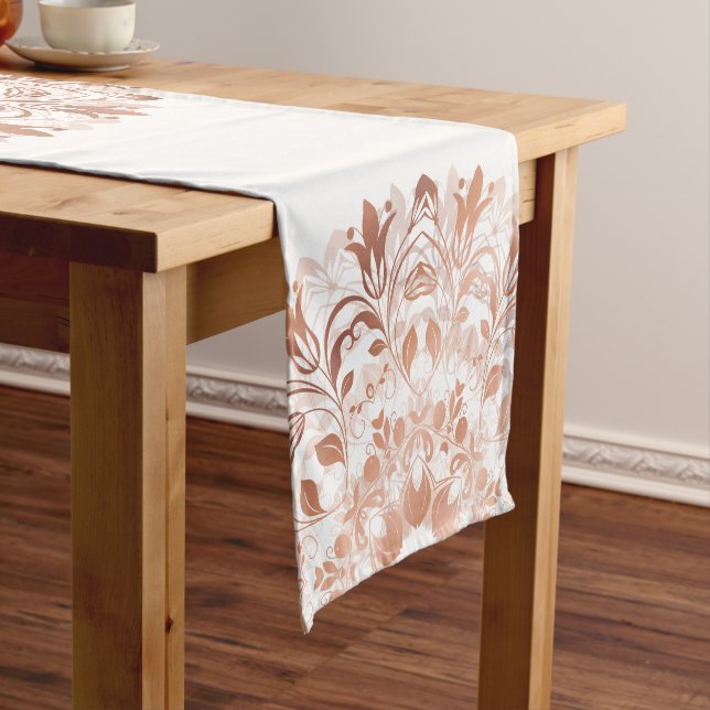Rose Gold White Floral Mandala Short Table Runner (In Situ)