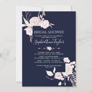 Rose Gold White Flowers Frame Bridal Shower Invitation