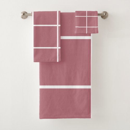 Rose Gold White Geometric Pattern  Bath Towel Set