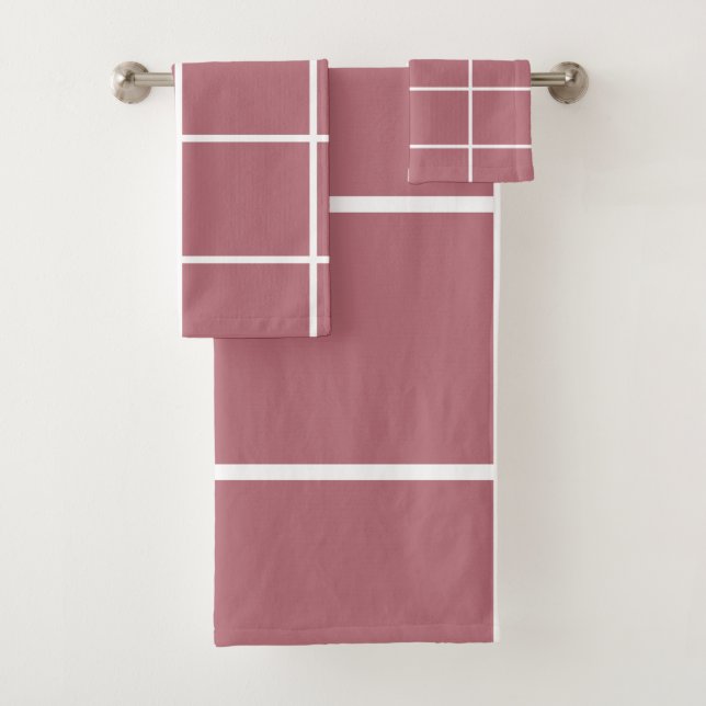 Rose Gold White Geometric Pattern  Bath Towel Set (Insitu)