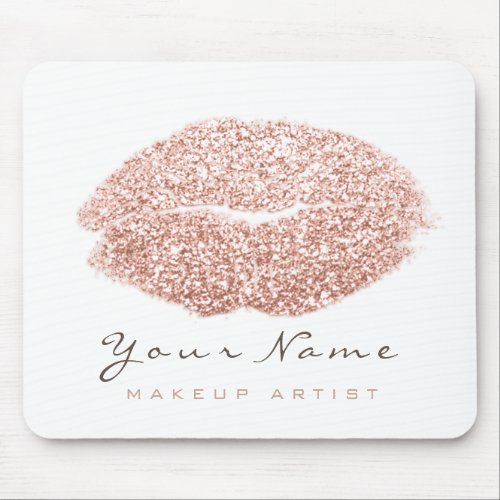Rose Gold White Glitter Name Makeup Lips Kiss Mouse Pad