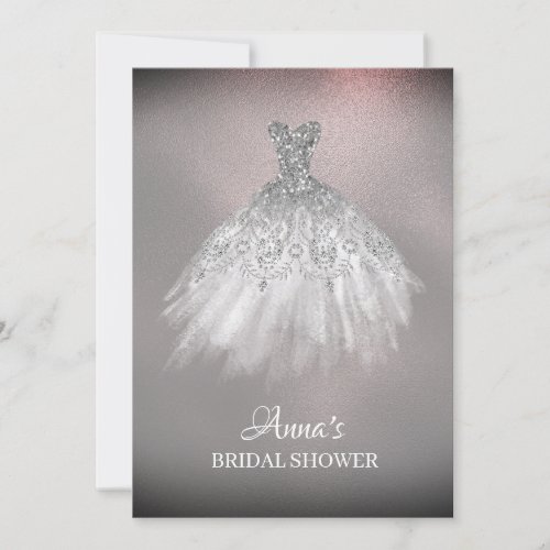  Rose Gold White Gown Dress Bridal Shower Invitation