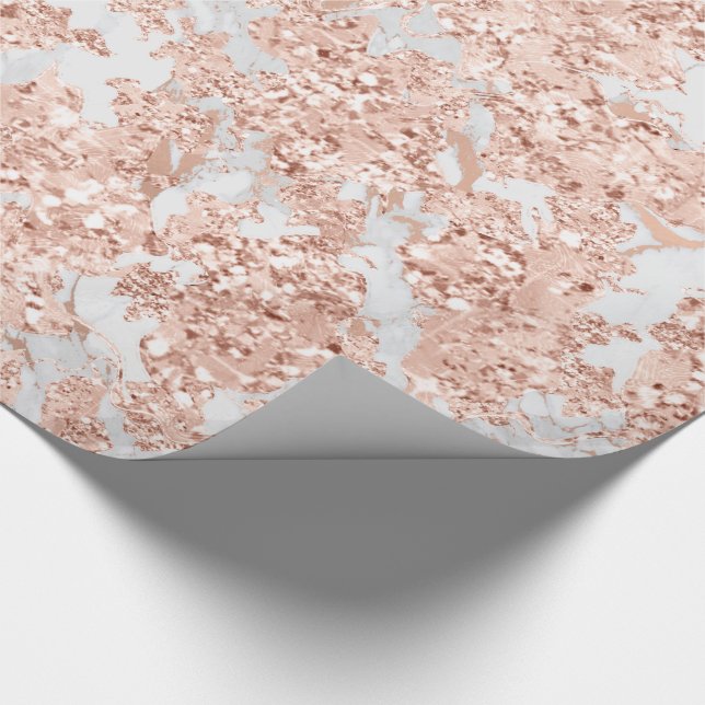 Rose Gold White Gray Glitter Bride Marble Elegant Wrapping Paper (Corner)