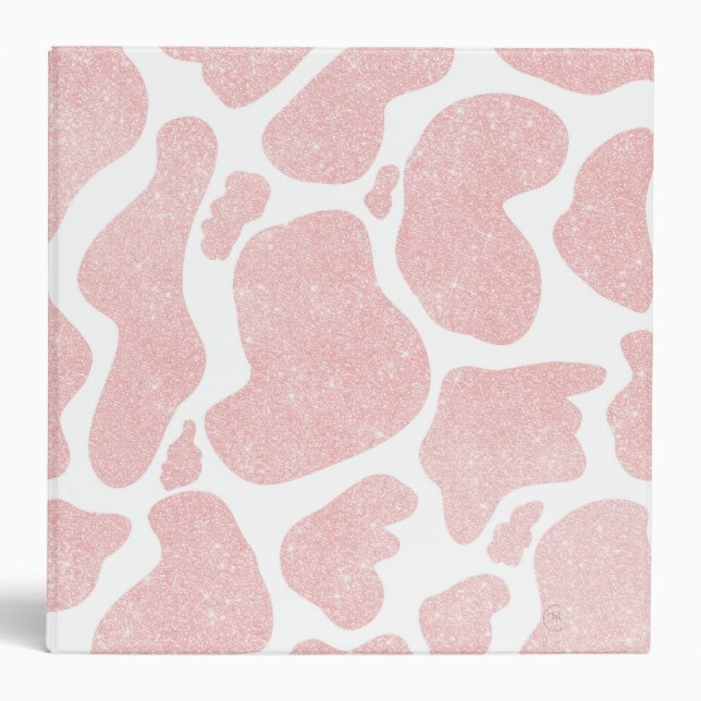 Rose Gold white Large Cow Spots Animal Pattern 3 Ring Binder (Front)