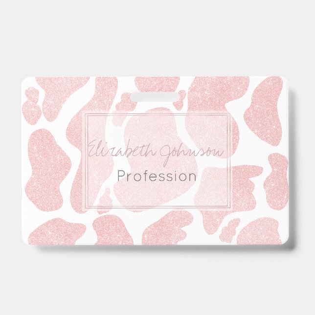 Rose Gold white Large Cow Spots Animal Pattern Badge (Front)