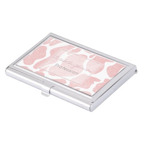 Rose Gold white Large Cow Spots Animal Pattern Business Card Case