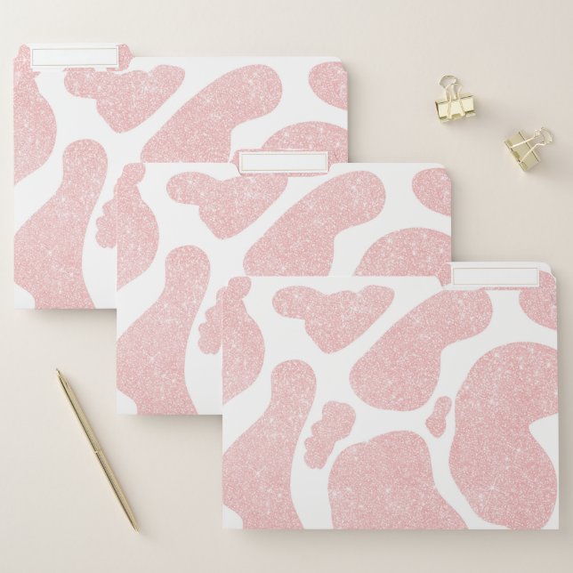 Rose Gold white Large Cow Spots Animal Pattern File Folder (Set)
