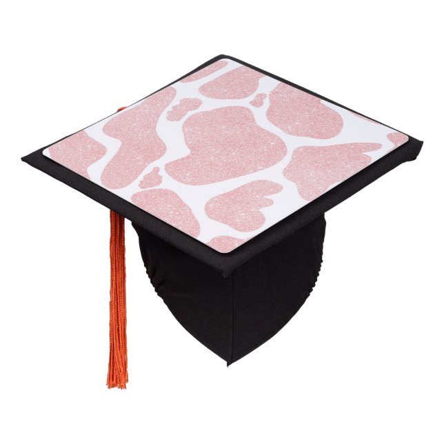 Rose Gold white Large Cow Spots Animal Pattern Graduation Cap Topper (Angled)