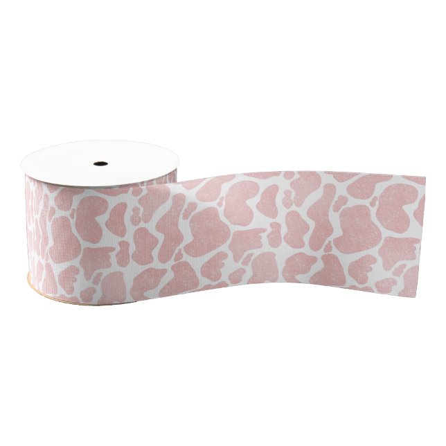 Rose Gold white Large Cow Spots Animal Pattern Grosgrain Ribbon (Spool)