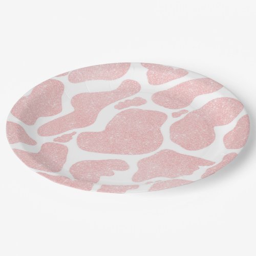 Rose Gold white Large Cow Spots Animal Pattern Paper Plates