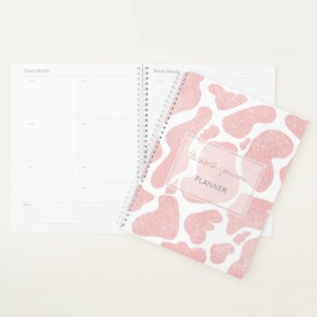 Rose Gold White Large Cow Spots Animal Pattern Planner by InovArtS at Zazzle
