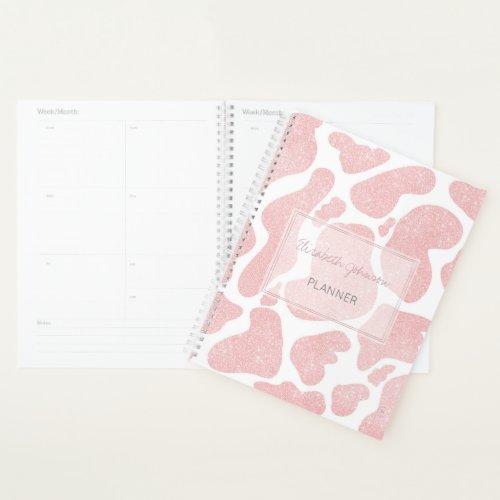 Rose Gold white Large Cow Spots Animal Pattern Planner