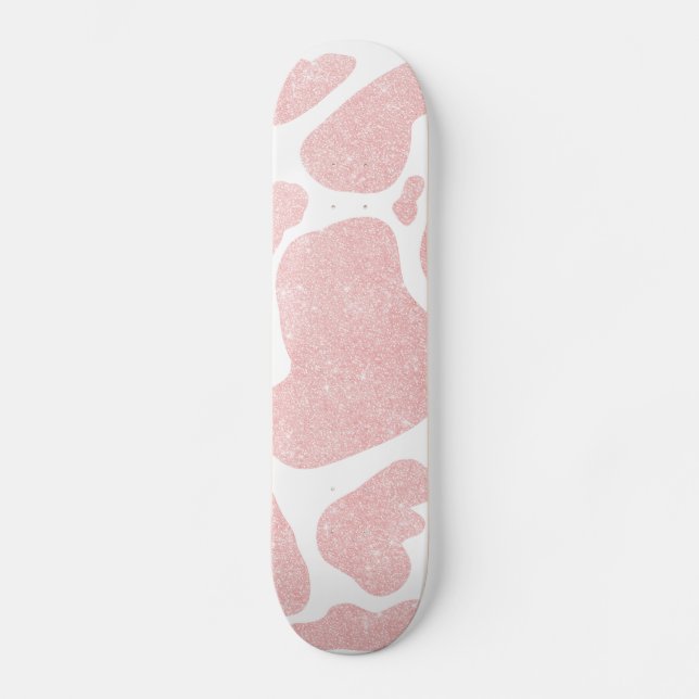 Rose Gold white Large Cow Spots Animal Pattern Skateboard (Front)