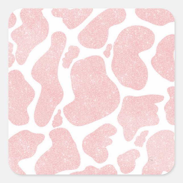Rose Gold white Large Cow Spots Animal Pattern Square Sticker (Front)