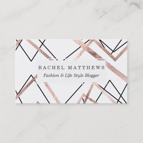 Rose Gold White Linear Triangle Abstract Pattern Business Card