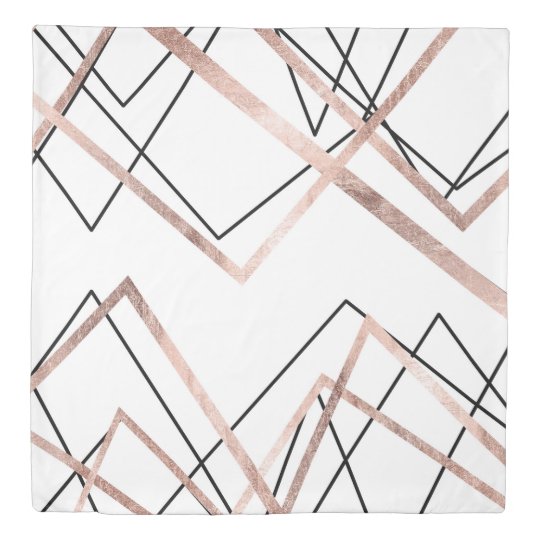 Rose Gold White Linear Triangle Abstract Pattern Duvet Cover