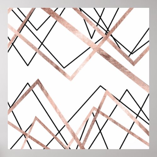 Rose Gold White Linear Triangle Abstract Pattern Poster