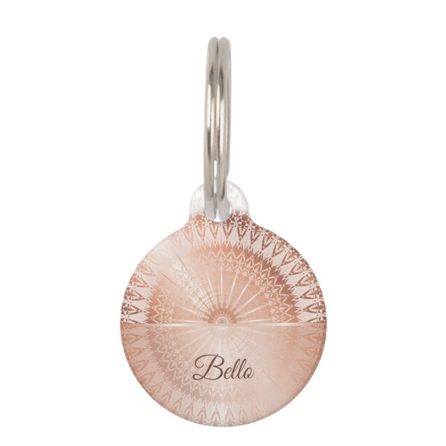 Rose Gold  White Mandala Personalize Pet ID Tag (Front)