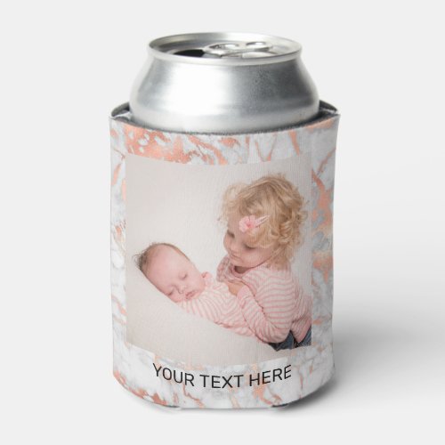 Rose Gold White Marble 2 Photo Can Cooler
