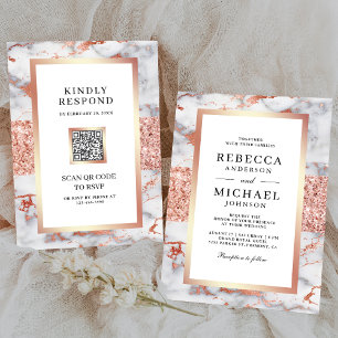 Rose Gold White Marble All in One QR Code Wedding Invitation