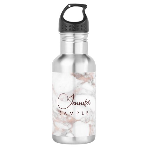 Rose Gold White Marble Best Template Monogram Stainless Steel Water Bottle
