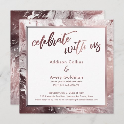 Rose Gold  White Marble Celebrate with Us Invitation