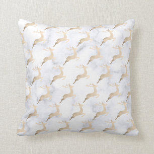 Rose gold white marble Christmas reindeer pattern Throw Pillow